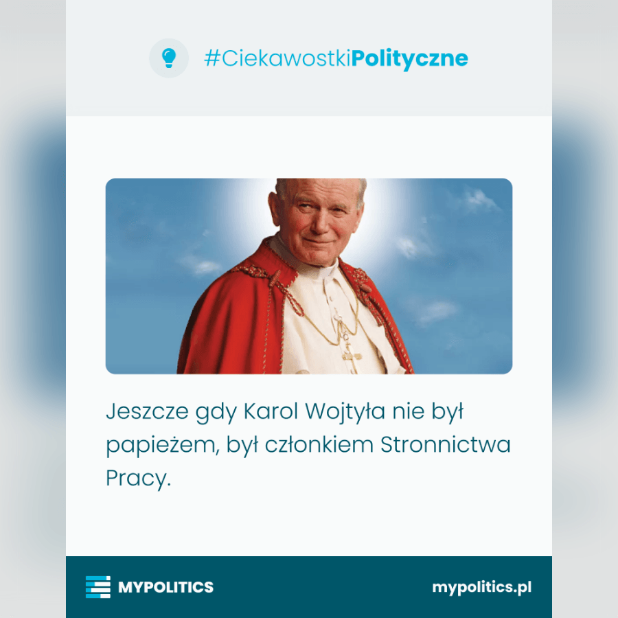 #CiekawostkiPolityczne

Jeszcze gdy Karol Wojtyła nie był papieżem, był członkiem Stronnictwa Pracy.
